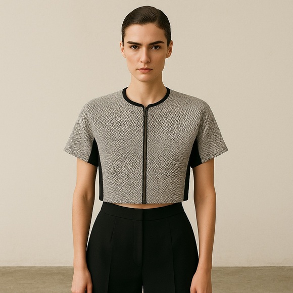 Lida Baday cropped knit T-shirt blazer. Designer cropped jacket. Small 4 - Picture 1 of 7